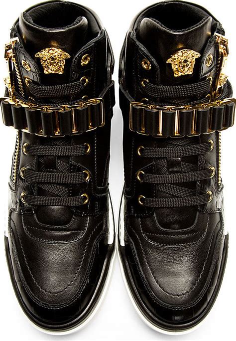 versace leather nylon high top black black gun|Versace sneakers for men.